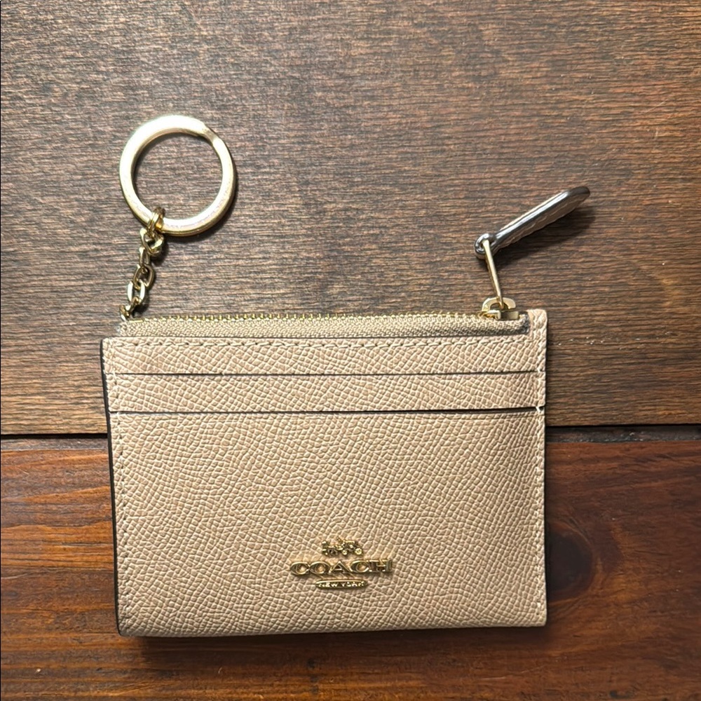 Coach Beige Leather Keychain Wallet